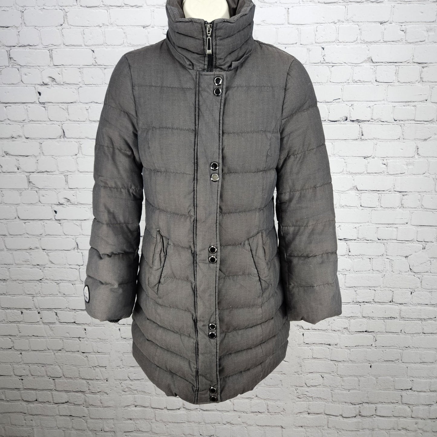 Soia & Kyo Brown Down Feather Insulated Zip Snap Puffer Jacket Coat XS
