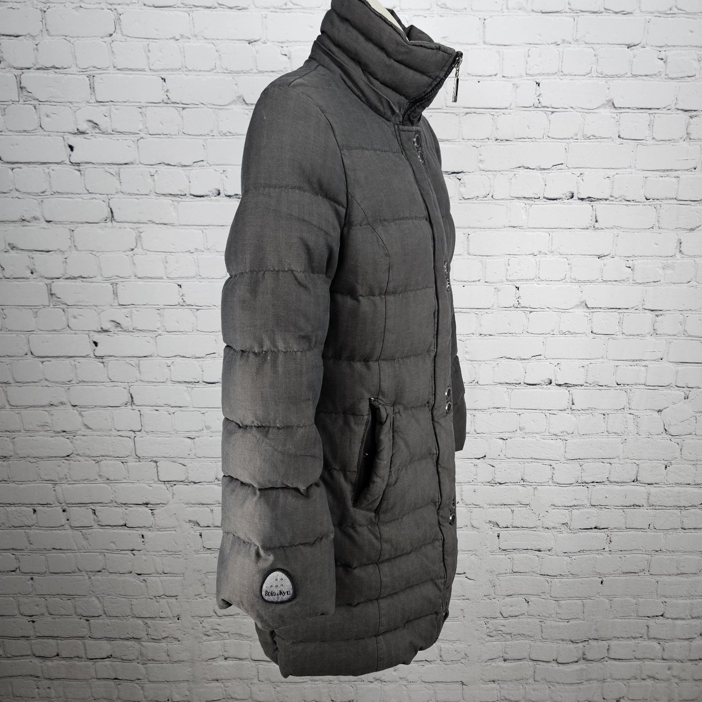 Soia & Kyo Brown Down Feather Insulated Zip Snap Puffer Jacket Coat XS