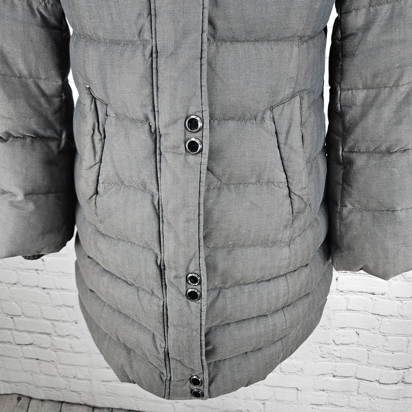 Soia & Kyo Brown Down Feather Insulated Zip Snap Puffer Jacket Coat XS