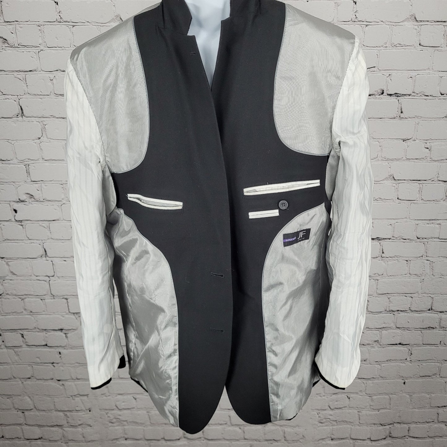 J. Ferrar Black Super Slim Stretch 2 Button Notch Blazer Sport Coat Size 44R
