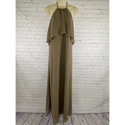 Show Me Your Mumu Brown Halter Layered Aimee Ruffle Maxi Dress Size XS