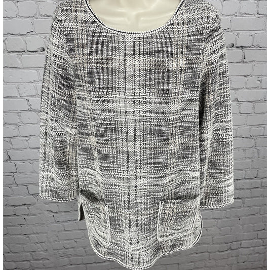 NWD Max Studio Ivory Woven Textured Boho Long Sleeve Tunic Top Size Large L