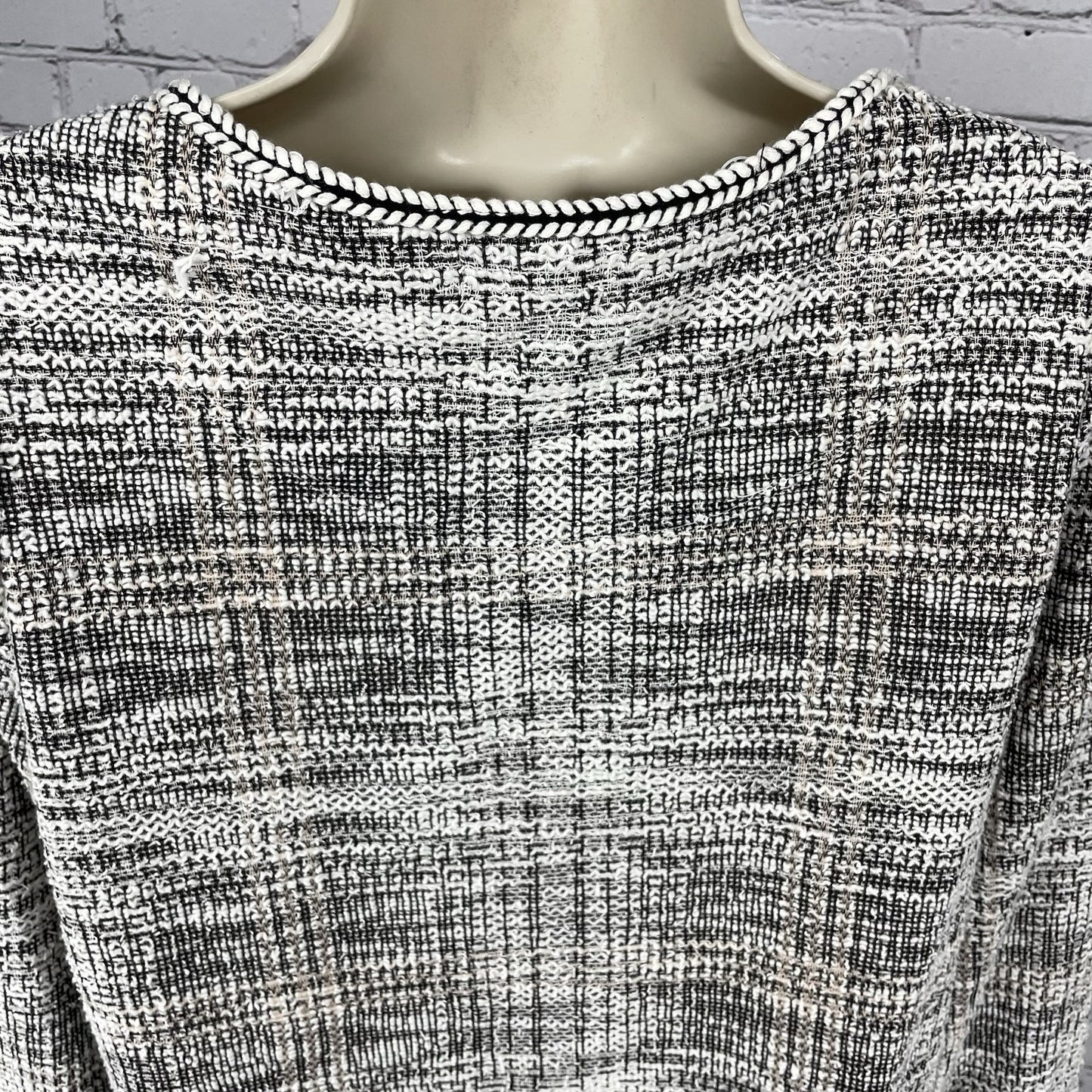 NWD Max Studio Ivory Woven Textured Boho Long Sleeve Tunic Top Size Large L