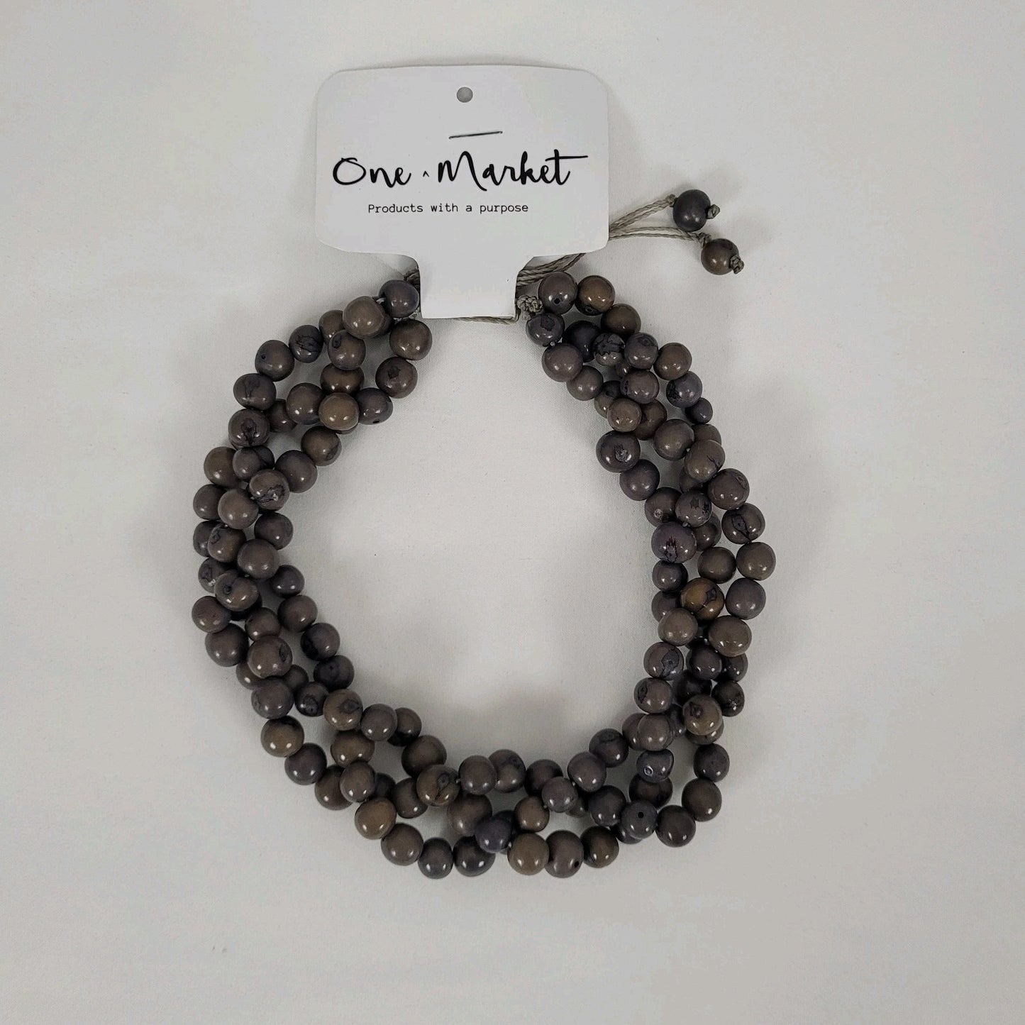 NWT One Market Grey Brown Beaded Necklace Boho Handmade MSRP $30