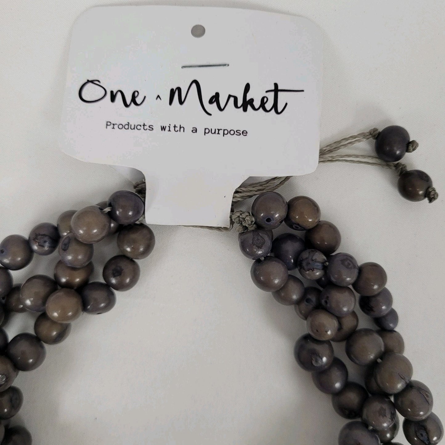 NWT One Market Grey Brown Beaded Necklace Boho Handmade MSRP $30