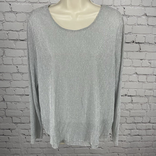Chico’s Grey Metallic Shimmer Lightweight Lined Blouse Top Size 2 (US 12)