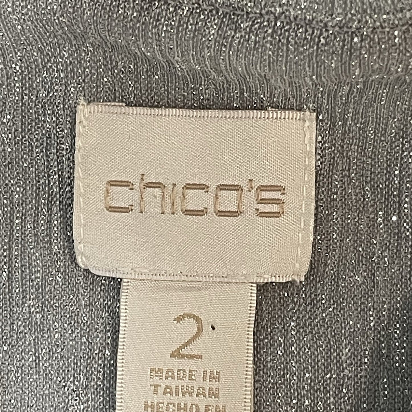 Chico’s Grey Metallic Shimmer Lightweight Lined Blouse Top Size 2 (US 12)