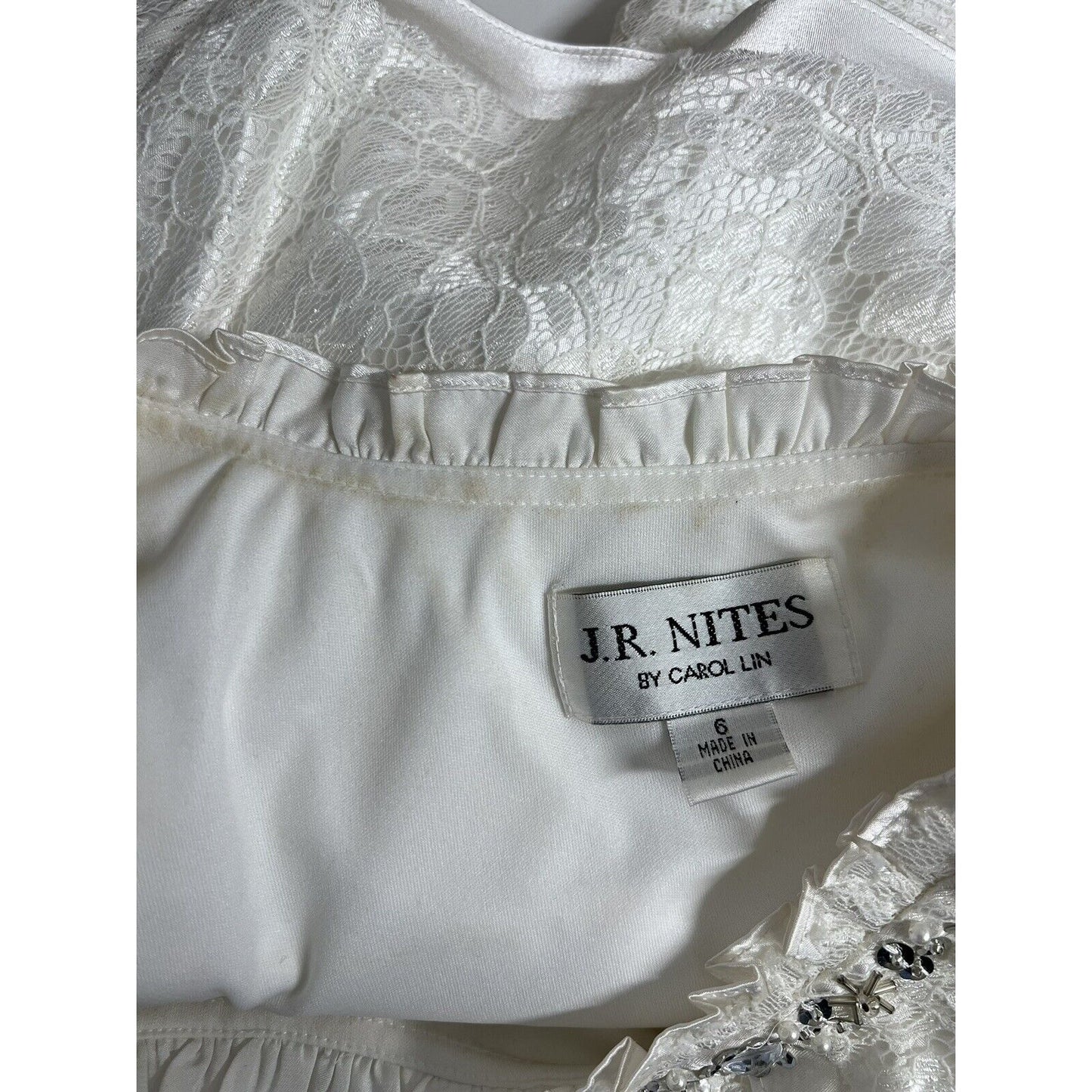 Vintage J.R. Nites By Carol Lin White Tiered Blouse Jeweled Chiffon Blouse 6