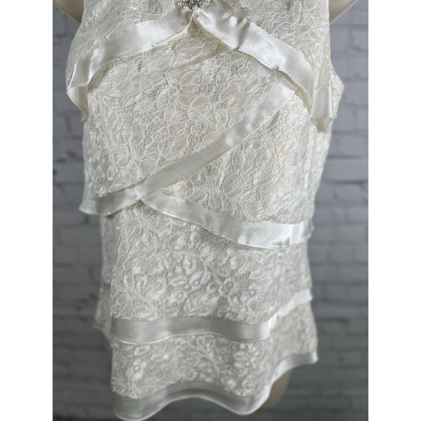 Vintage J.R. Nites By Carol Lin White Tiered Blouse Jeweled Chiffon Blouse 6