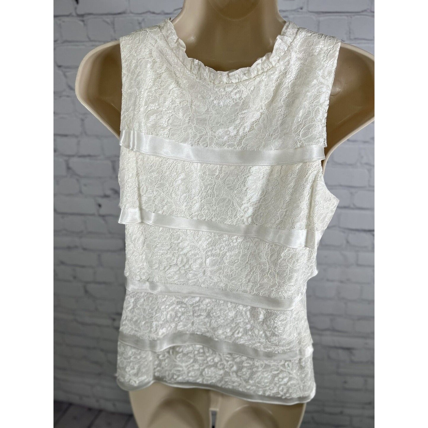 Vintage J.R. Nites By Carol Lin White Tiered Blouse Jeweled Chiffon Blouse 6