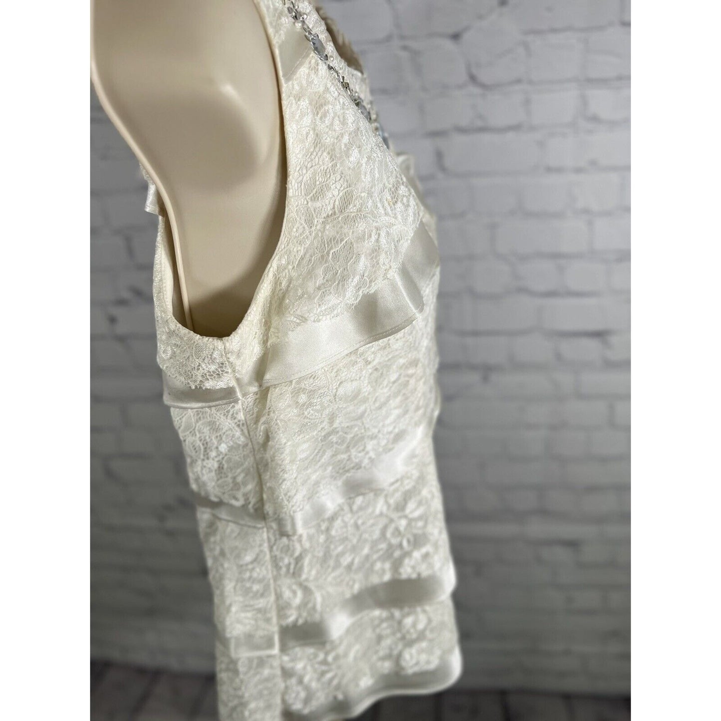 Vintage J.R. Nites By Carol Lin White Tiered Blouse Jeweled Chiffon Blouse 6