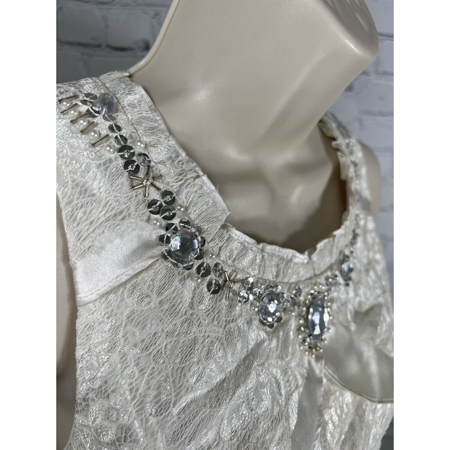 Vintage J.R. Nites By Carol Lin White Tiered Blouse Jeweled Chiffon Blouse 6