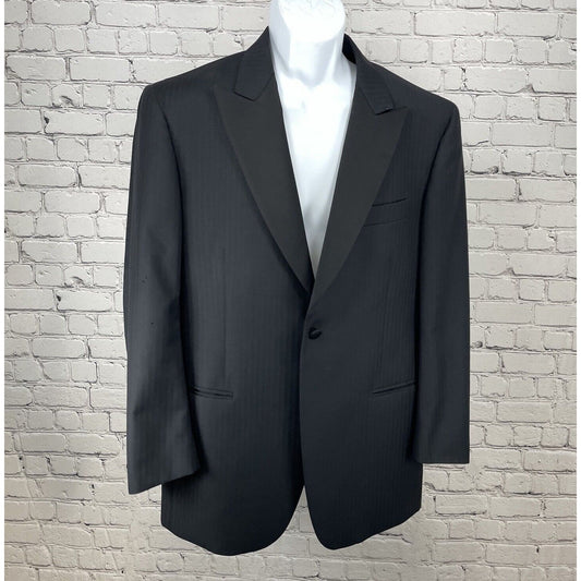 Roberto Zanieri Black Striped Italian Super 110’s Tuxedo Suit Blazer Size 42