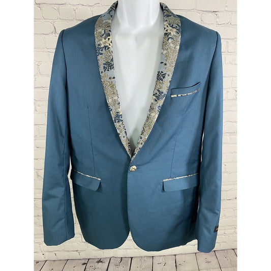 Kids World of USA Blue Single Button Floral Shawl Lapel Blazer Jacket Boys 20