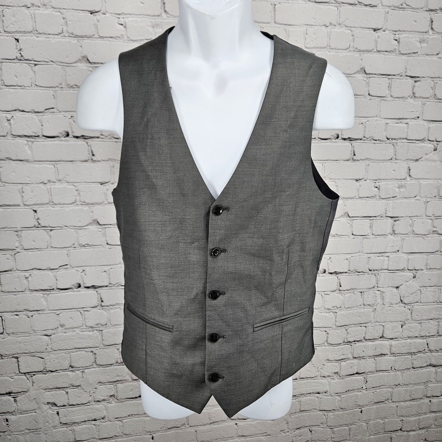 J. Ferrar JF Grey Slim Stretch 5 Button Lined Suit Vest Waistcoat Small S
