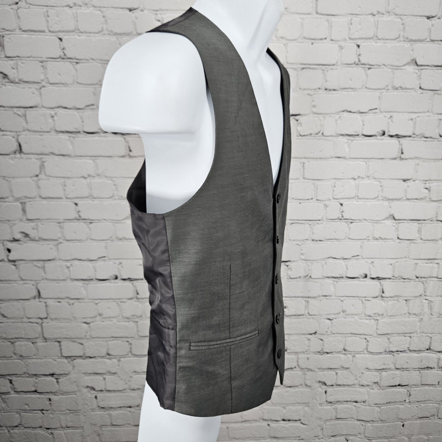 J. Ferrar JF Grey Slim Stretch 5 Button Lined Suit Vest Waistcoat Small S