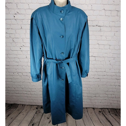 VTG London Fog Maincoats Blue Belt Thinsulate Zip Liner Overcoat Trench USA 14R