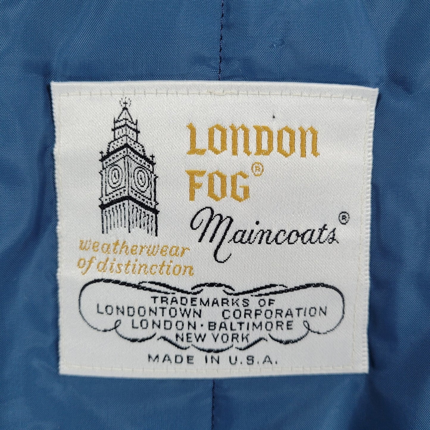 VTG London Fog Maincoats Blue Belt Thinsulate Zip Liner Overcoat Trench USA 14R