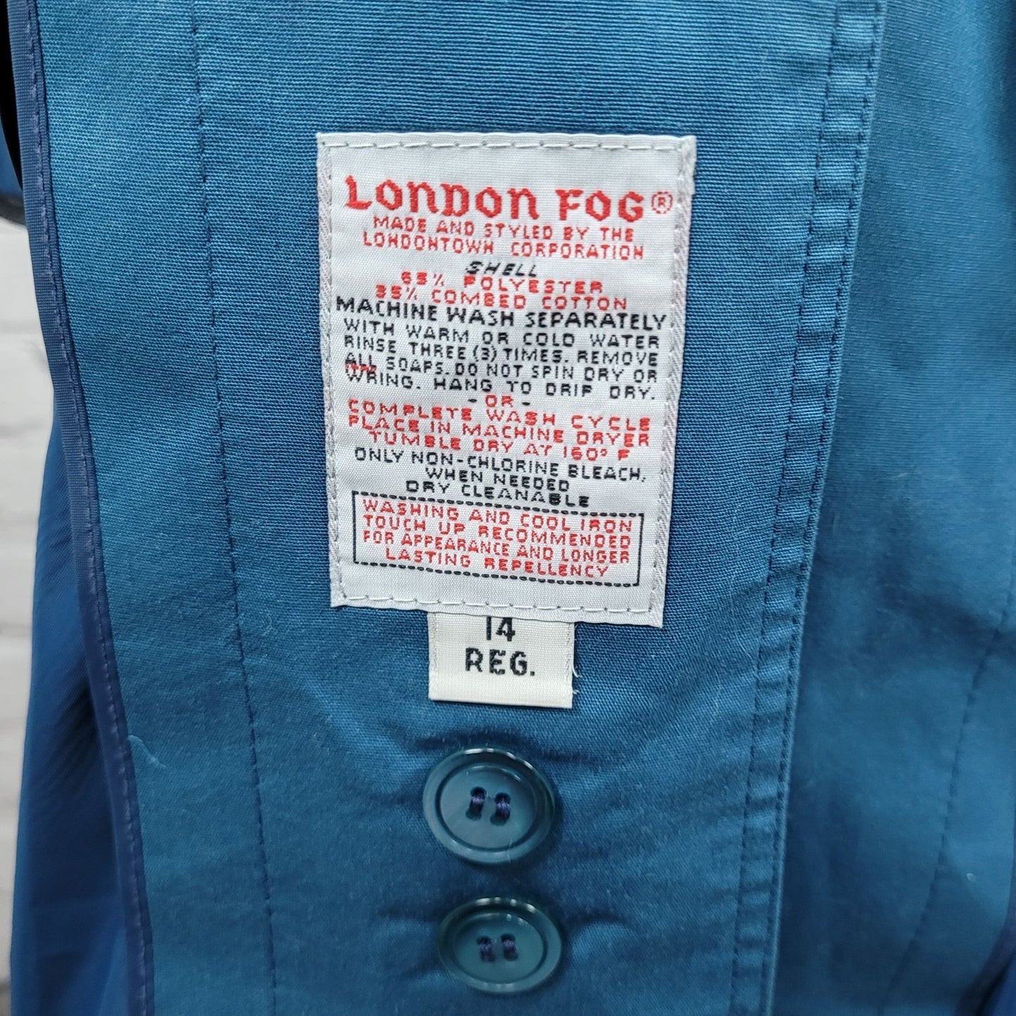 VTG London Fog Maincoats Blue Belt Thinsulate Zip Liner Overcoat Trench USA 14R