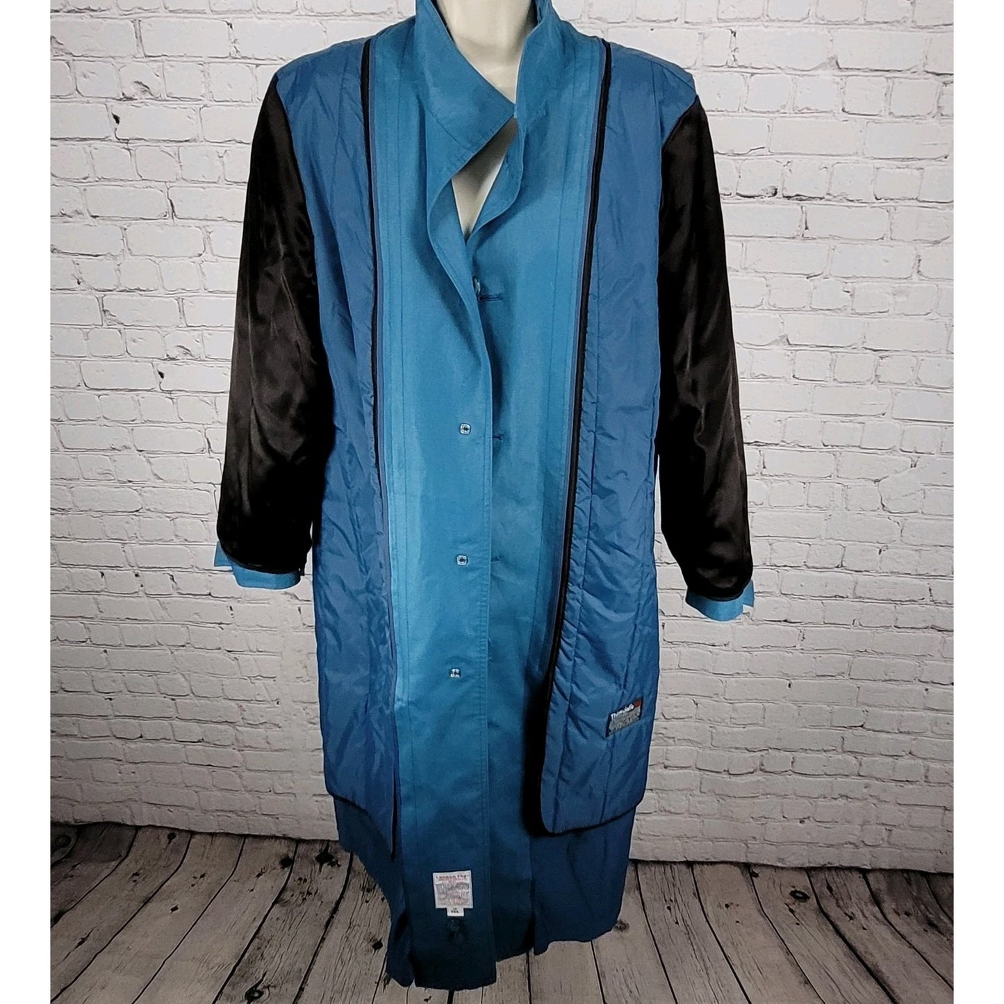 VTG London Fog Maincoats Blue Belt Thinsulate Zip Liner Overcoat Trench USA 14R