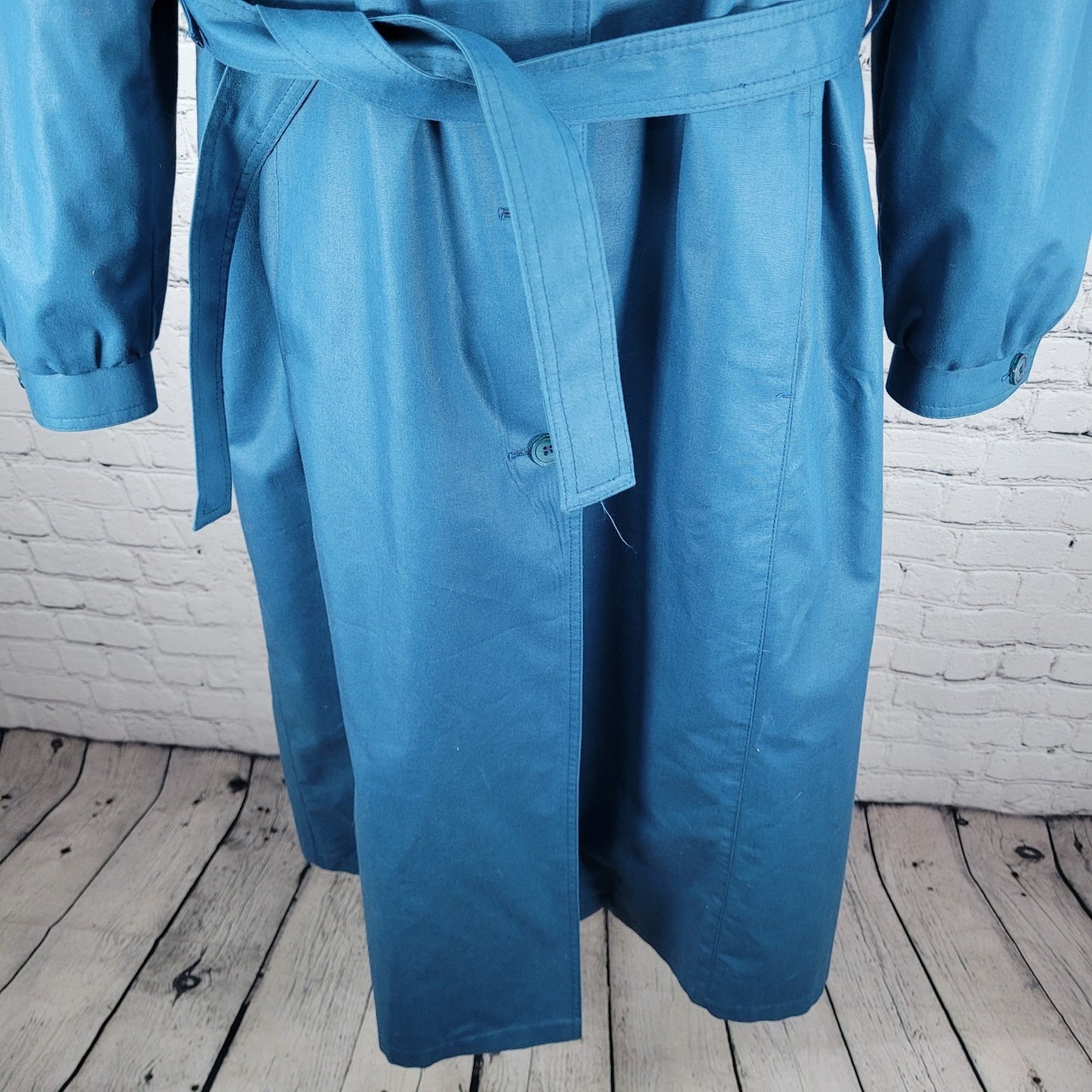 VTG London Fog Maincoats Blue Belt Thinsulate Zip Liner Overcoat Trench USA 14R