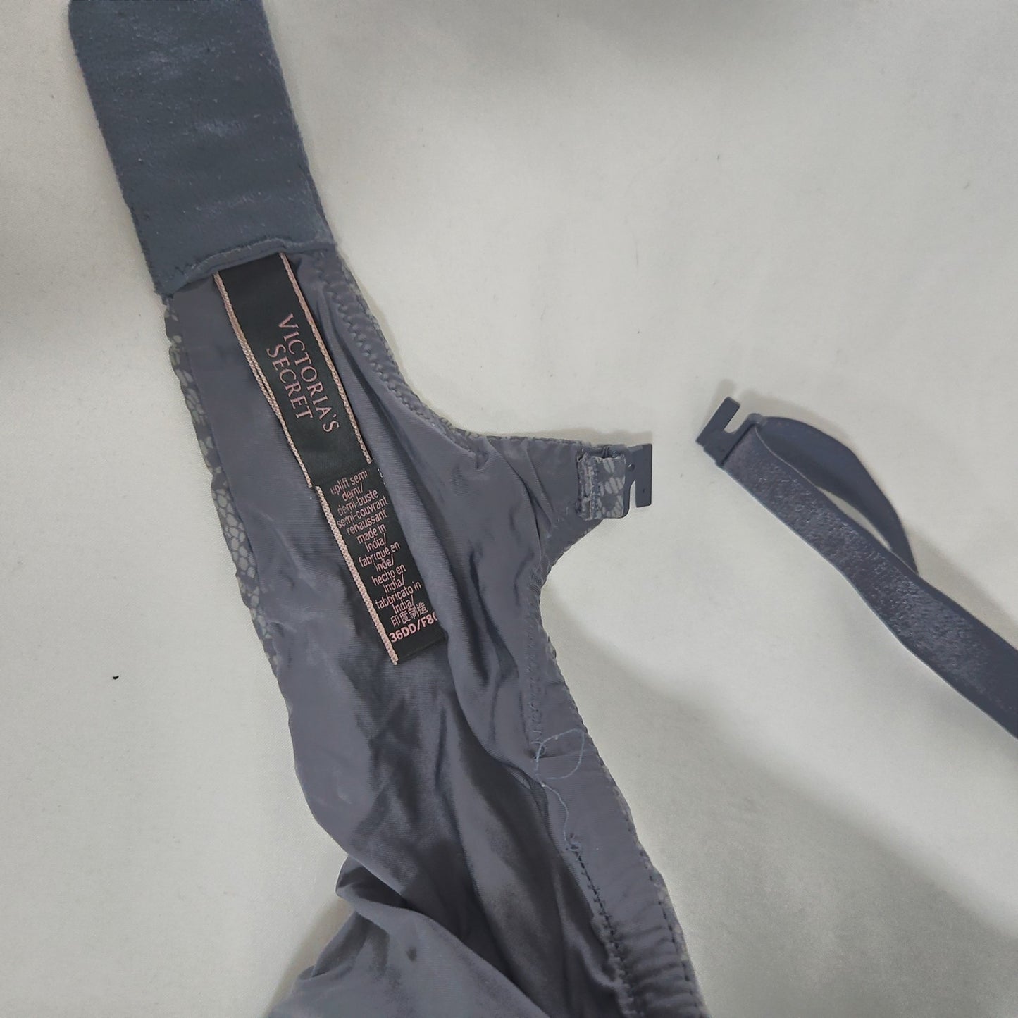 Victoria's Secret Gray Floral Lace Print Uplift Semi Demi Underwire Bra 36DD