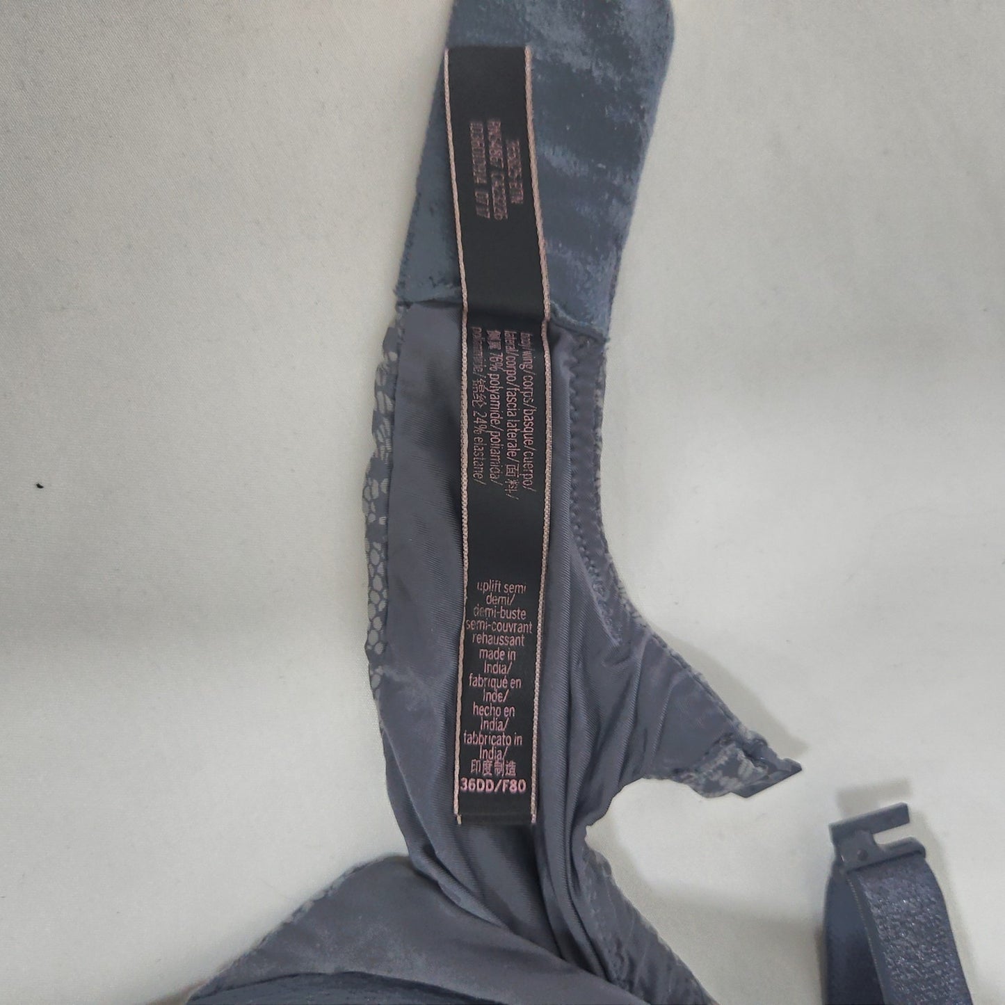 Victoria's Secret Gray Floral Lace Print Uplift Semi Demi Underwire Bra 36DD