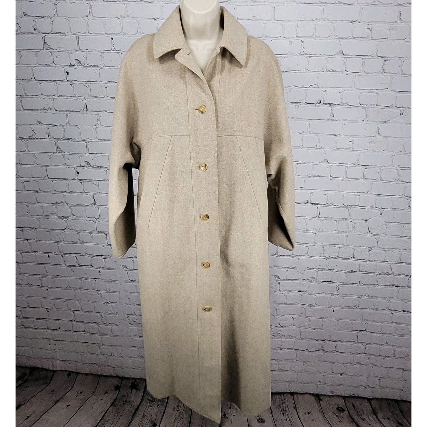 VTG Geoffrey Beene Gallant Neiman Marcus Tan Herringbone Button Unlined Coat 10