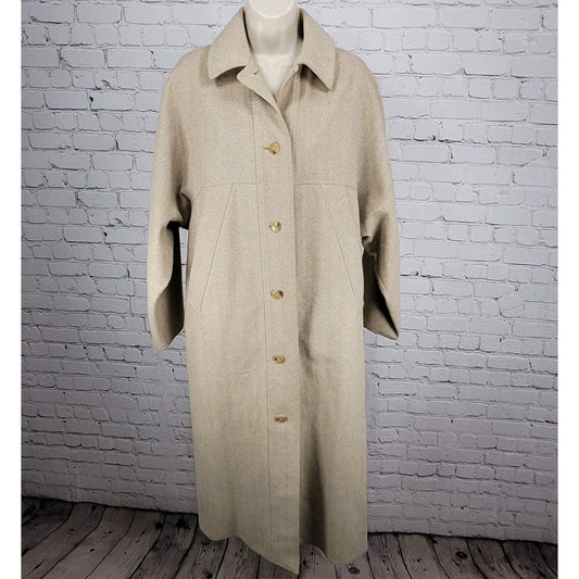 VTG Geoffrey Beene Gallant Neiman Marcus Tan Herringbone Button Unlined Coat 10