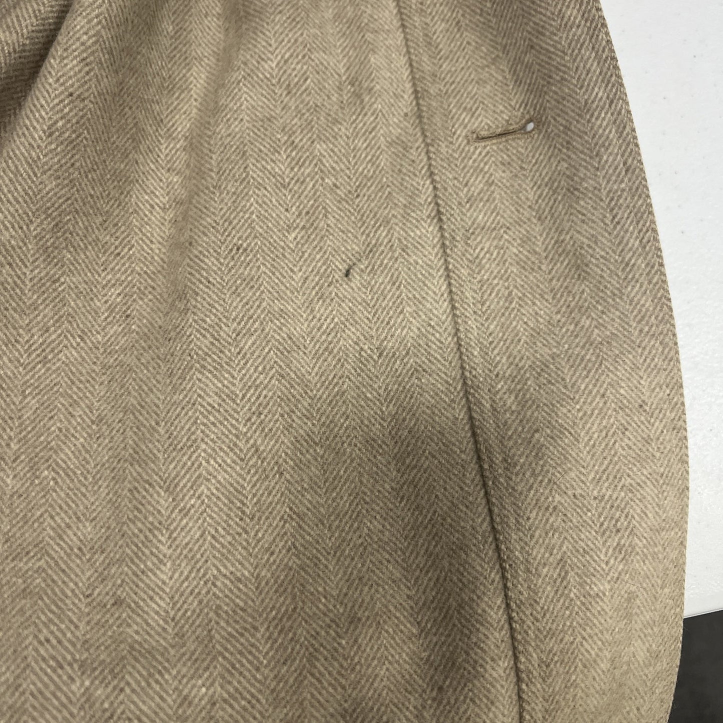 VTG Geoffrey Beene Gallant Neiman Marcus Tan Herringbone Button Unlined Coat 10