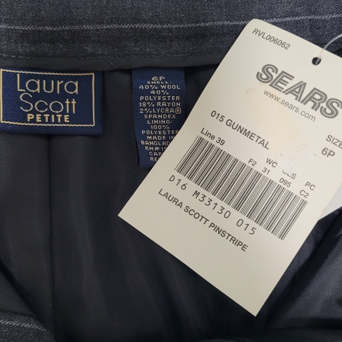 VTG NWT Laura Scott Gunmetal Grey Wool Blend Pinstriped Lined Skirt Size 6P