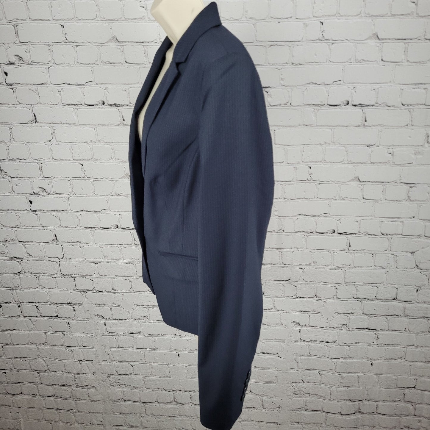 Ann Taylor Navy Pinstriped 1 Button Notch Lightweight Blazer Jacket Size 10