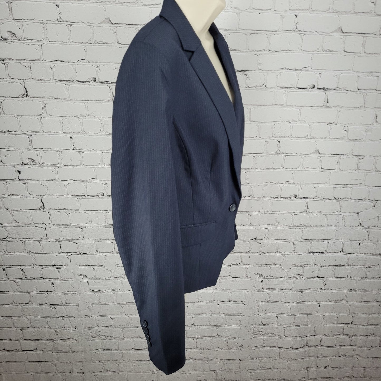 Ann Taylor Navy Pinstriped 1 Button Notch Lightweight Blazer Jacket Size 10