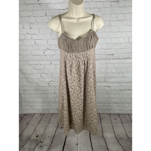 Intuitions Brown Floral Silk Blend Adjustable Spaghetti Strap Beaded Dress 4