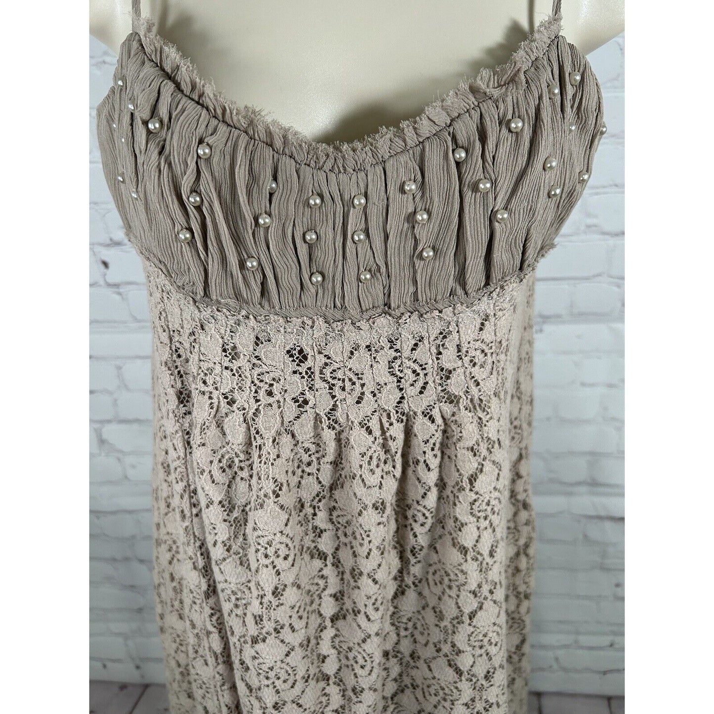 Intuitions Brown Floral Silk Blend Adjustable Spaghetti Strap Beaded Dress 4