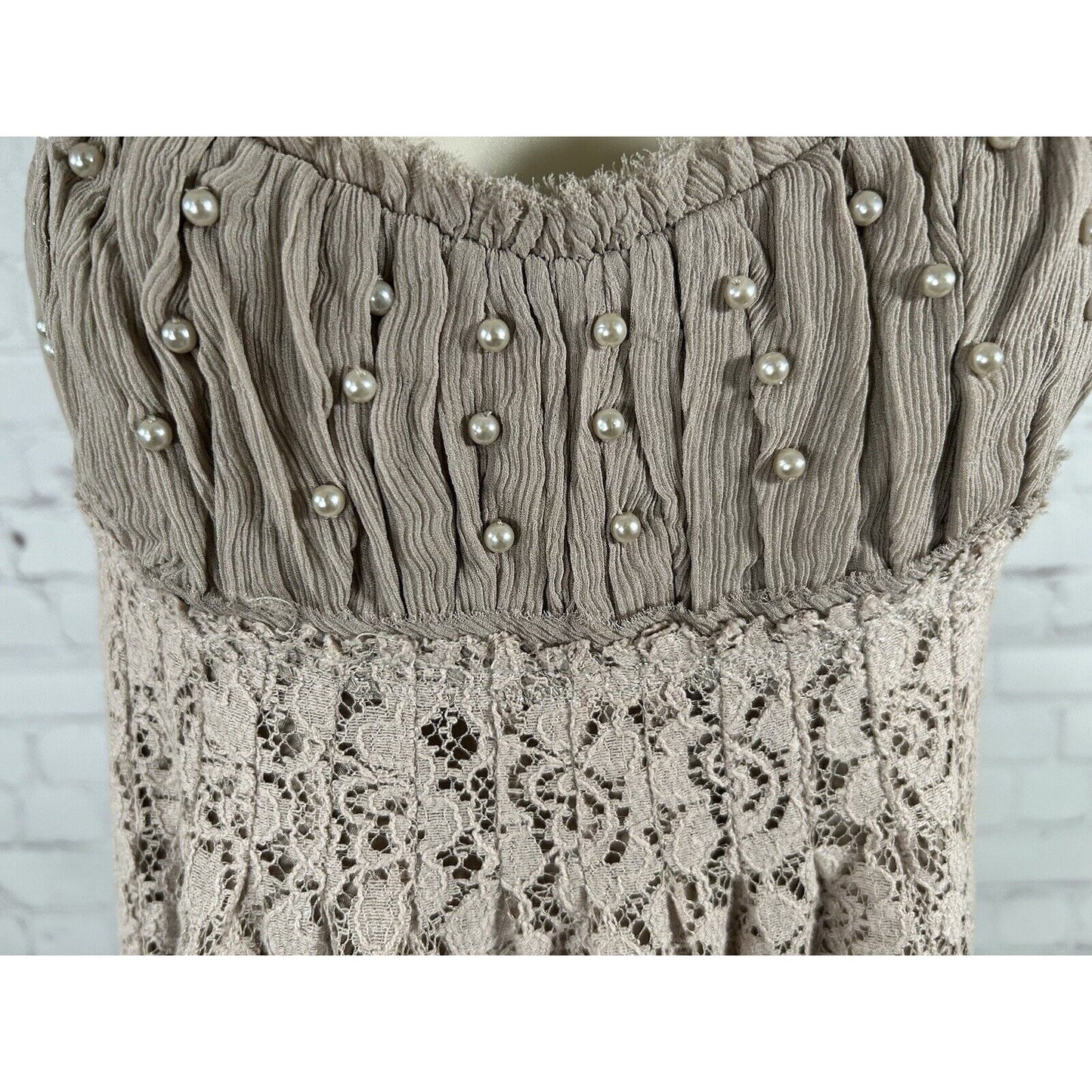Intuitions Brown Floral Silk Blend Adjustable Spaghetti Strap Beaded Dress 4
