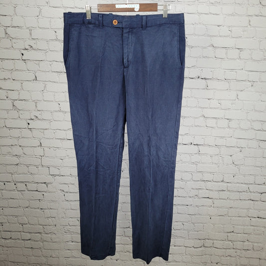 Tommy Bahama Blue Soft Linen Blend Straight Leg Flat Front Pants Size (34x32)