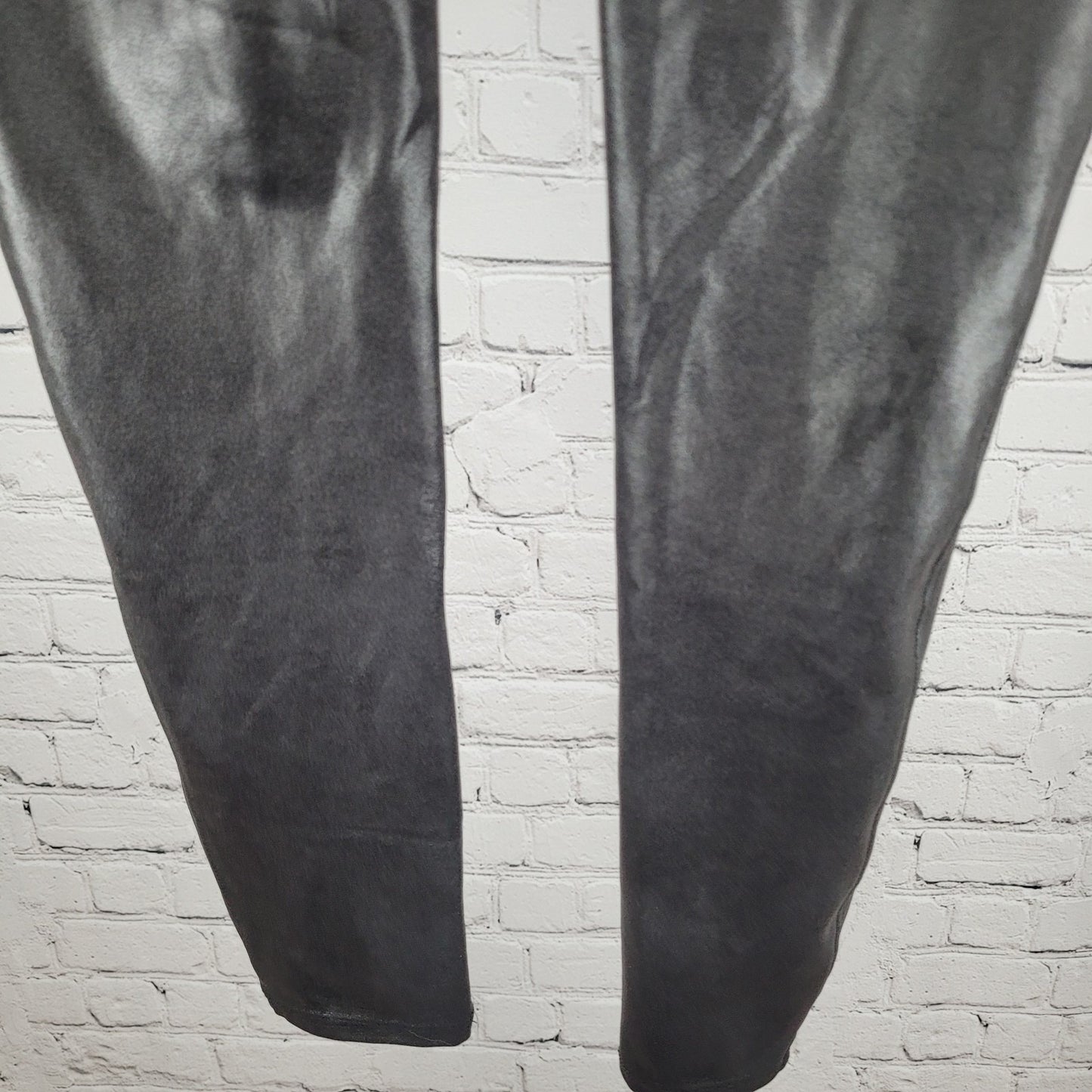 Spanx Black Faux Leather Stretch Slimming Shaping Leggings Size Large L