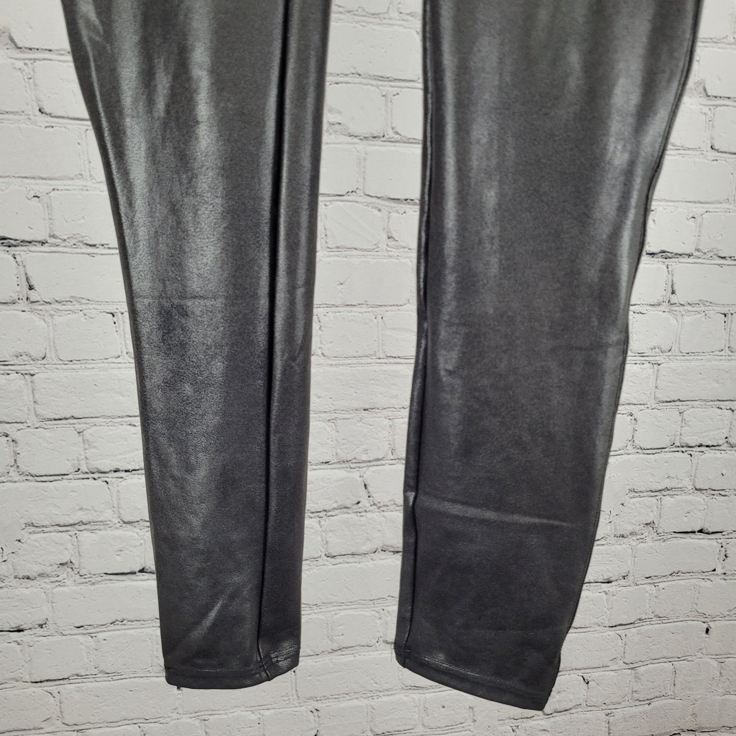 Spanx Black Faux Leather Stretch Slimming Shaping Leggings Size Large L