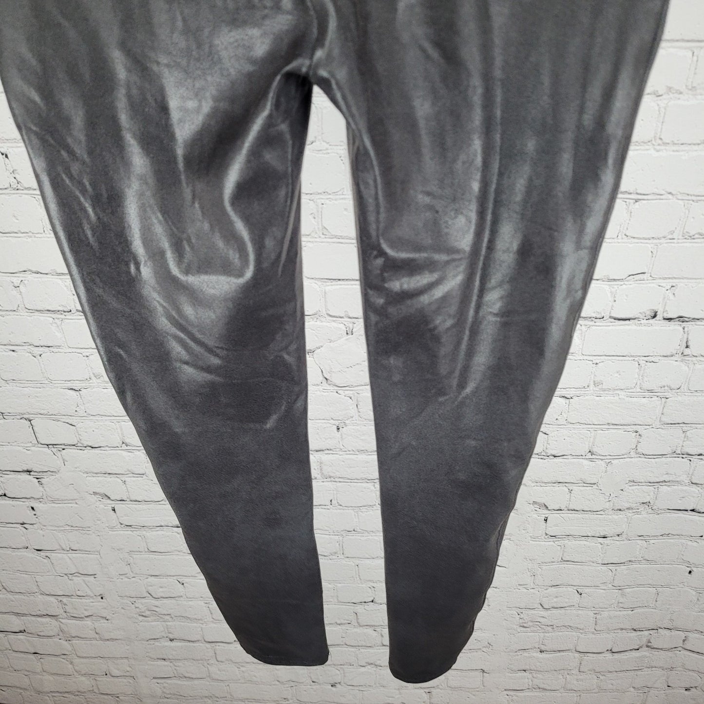 Spanx Black Faux Leather Stretch Slimming Shaping Leggings Size Large L