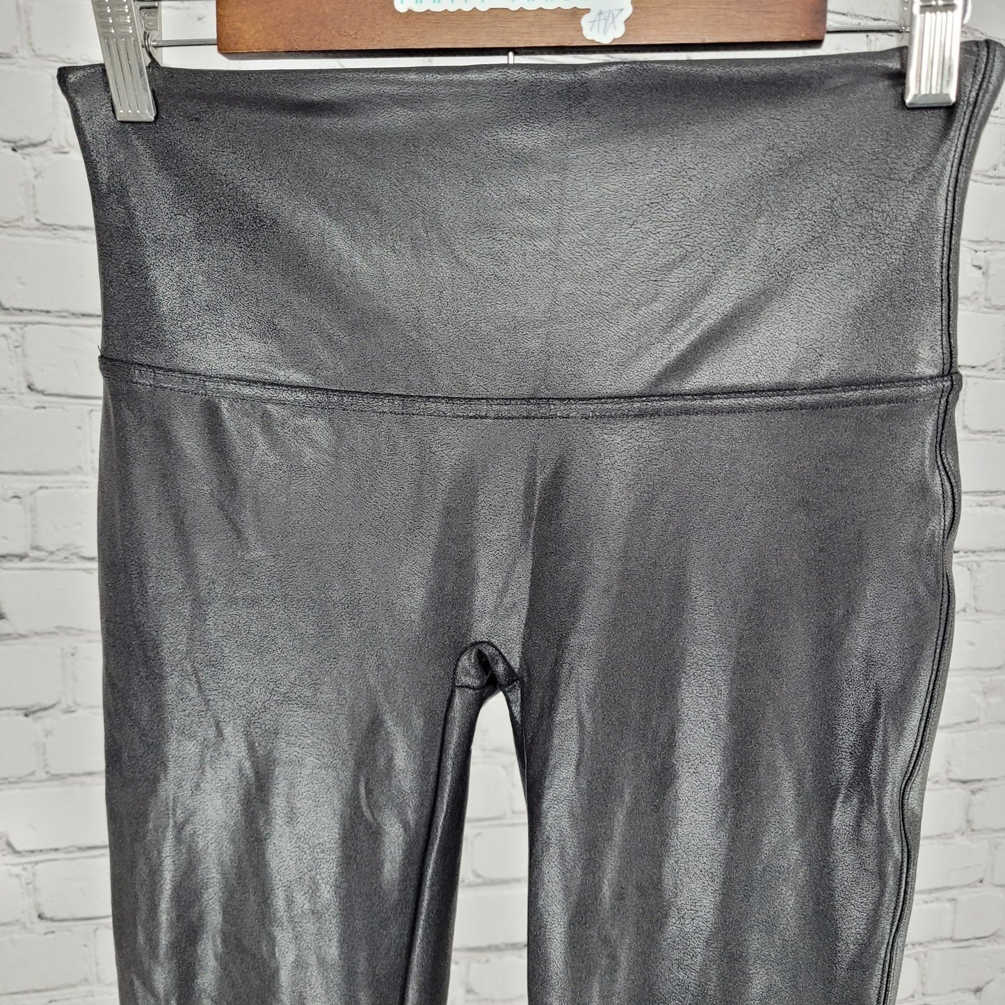 Spanx Black Faux Leather Stretch Slimming Shaping Leggings Size Large L