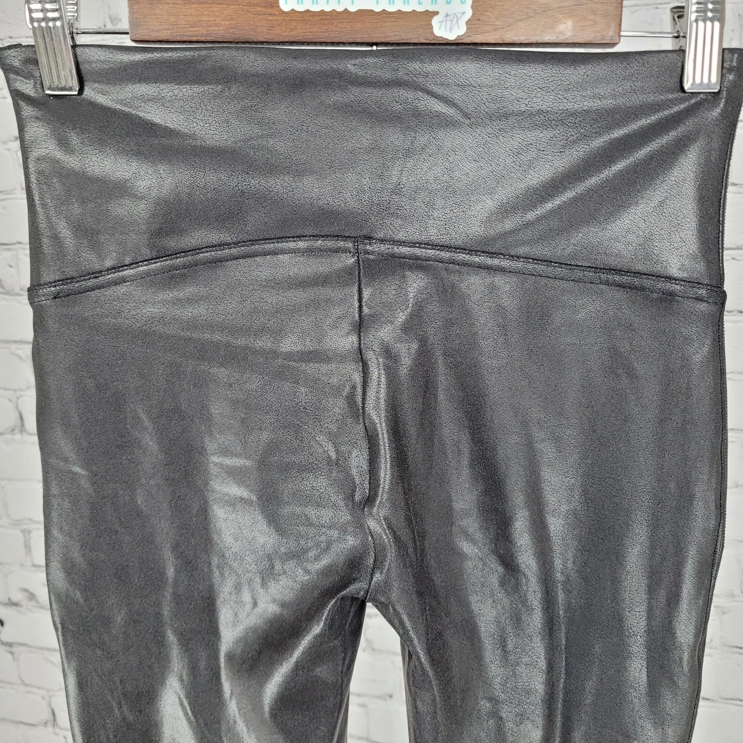 Spanx Black Faux Leather Stretch Slimming Shaping Leggings Size Large L