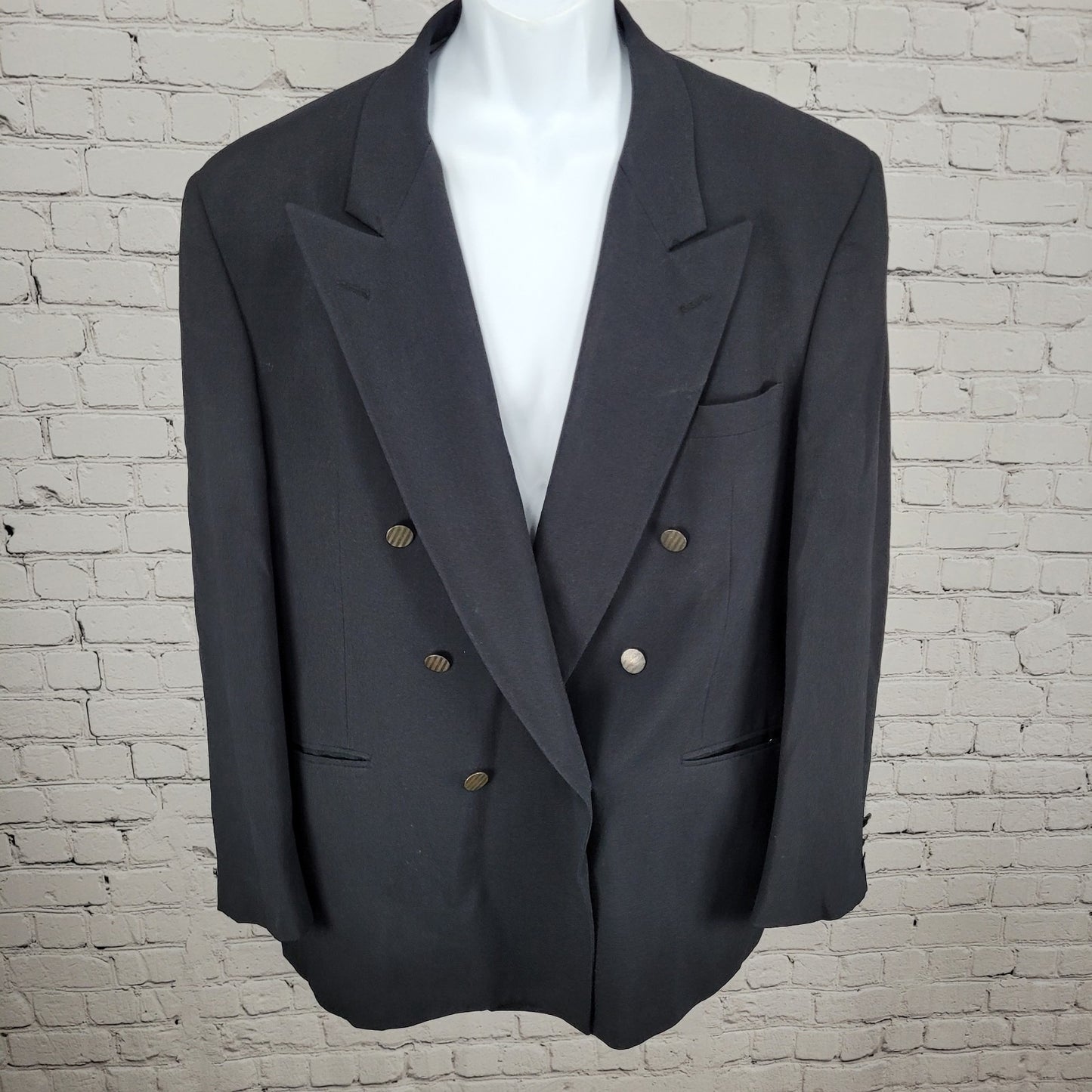 Oscar De La Renta Hand Tailored Black Double Breasted Peak Blazer Suit Jacket 44
