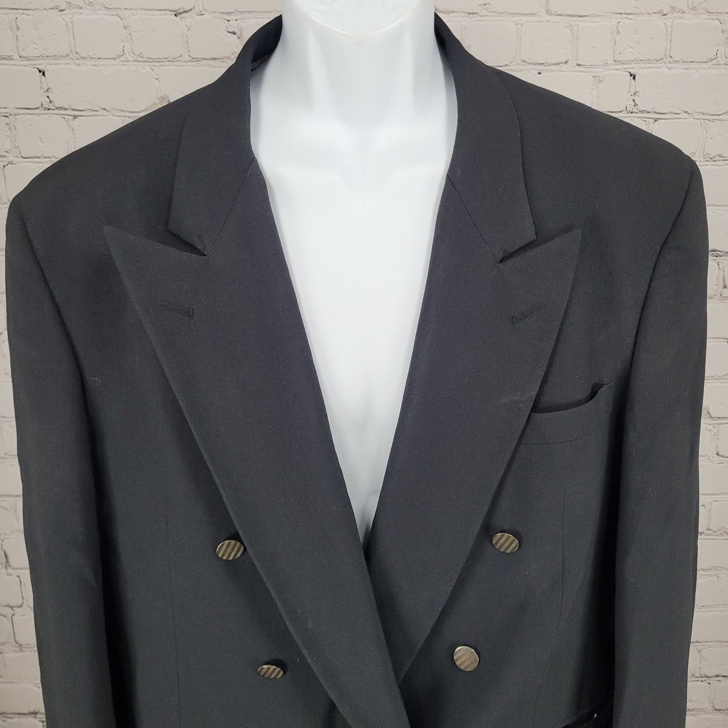 Oscar De La Renta Hand Tailored Black Double Breasted Peak Blazer Suit Jacket 44