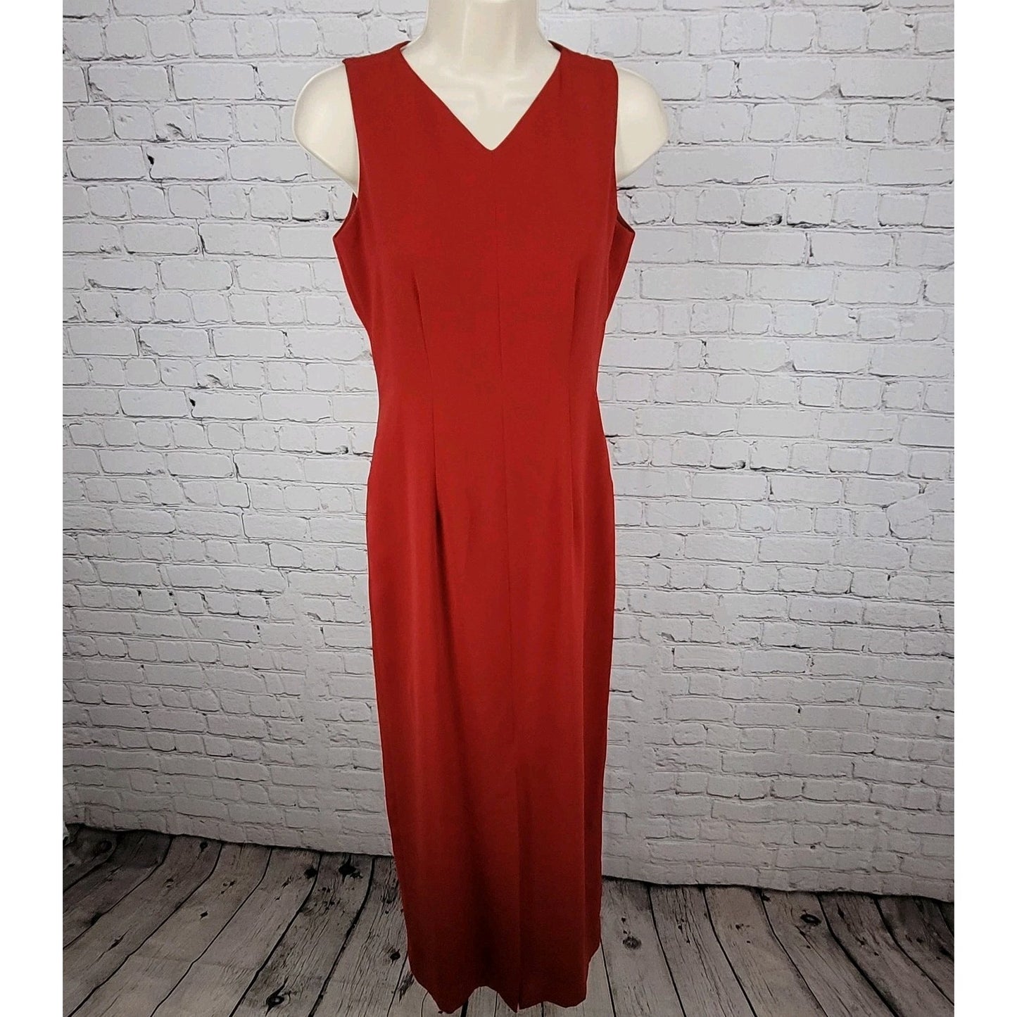 VTG Harold's Red Sleeveless Front Slit Maxi Sheath Dress USA Made Size 2