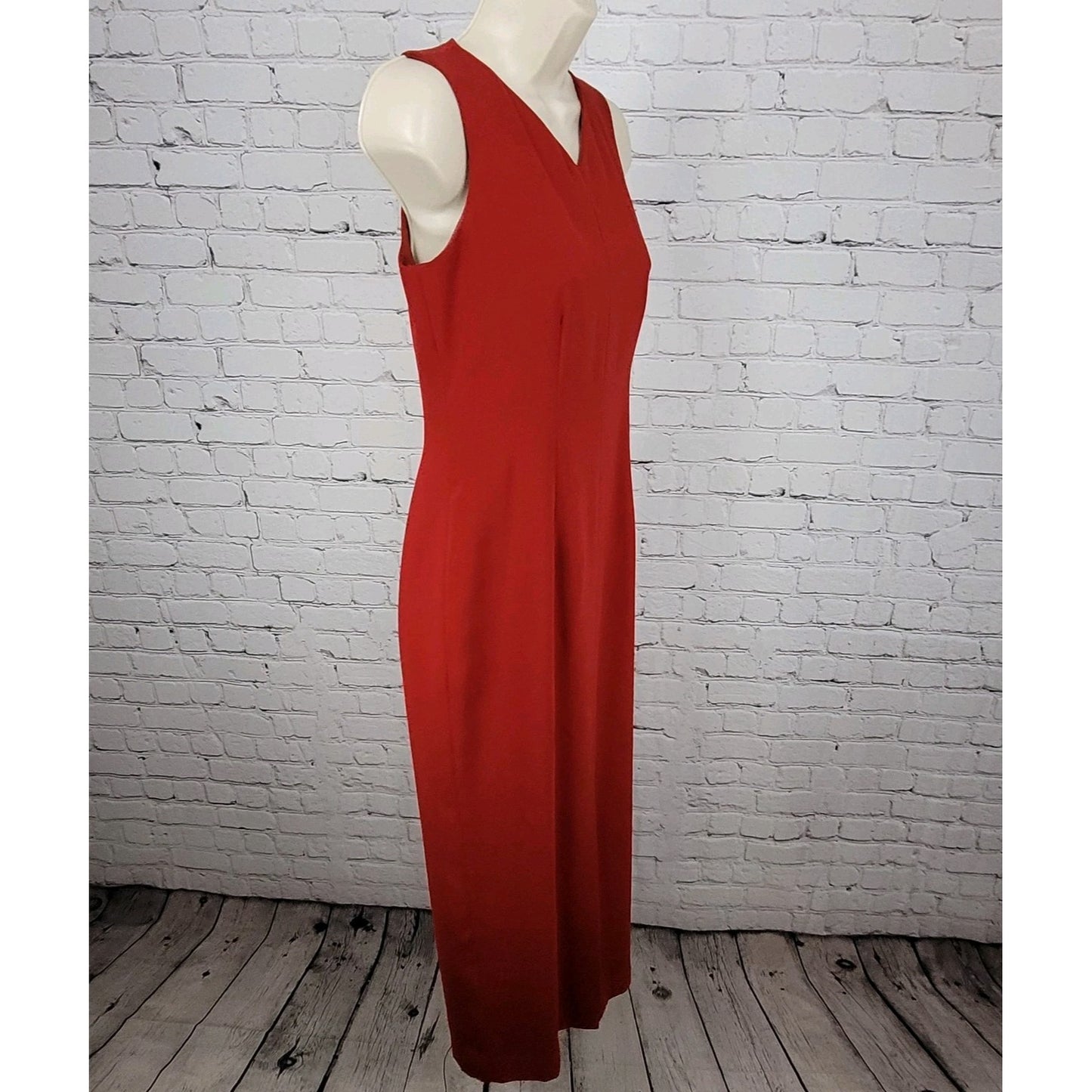 VTG Harold's Red Sleeveless Front Slit Maxi Sheath Dress USA Made Size 2