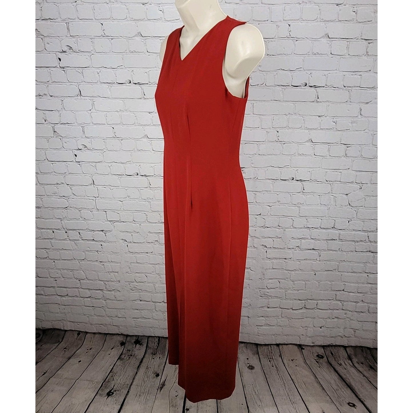 VTG Harold's Red Sleeveless Front Slit Maxi Sheath Dress USA Made Size 2