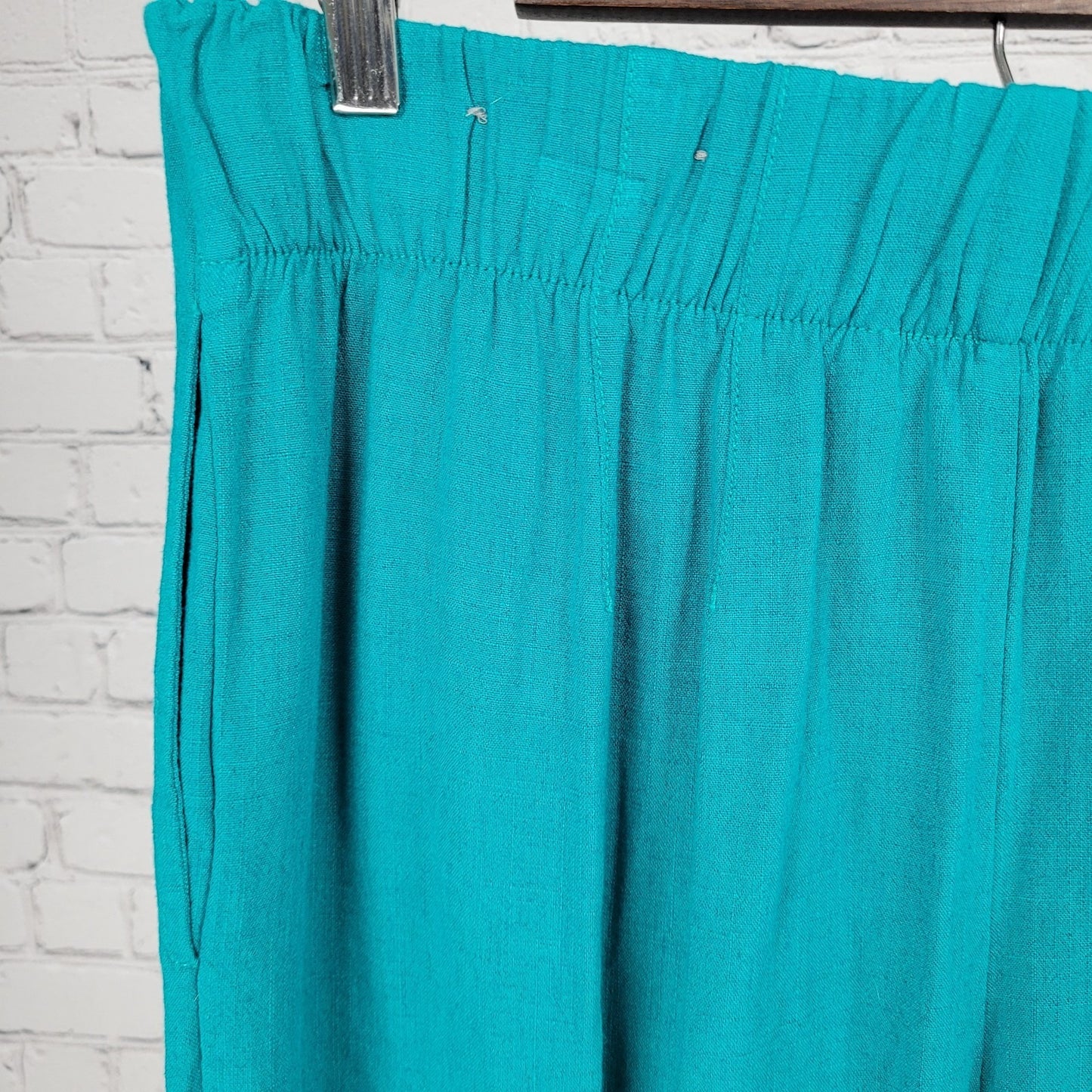 Soft Surroundings Blue Linen Blend High Rise Wide Leg Crop Pants Medium (32x21)
