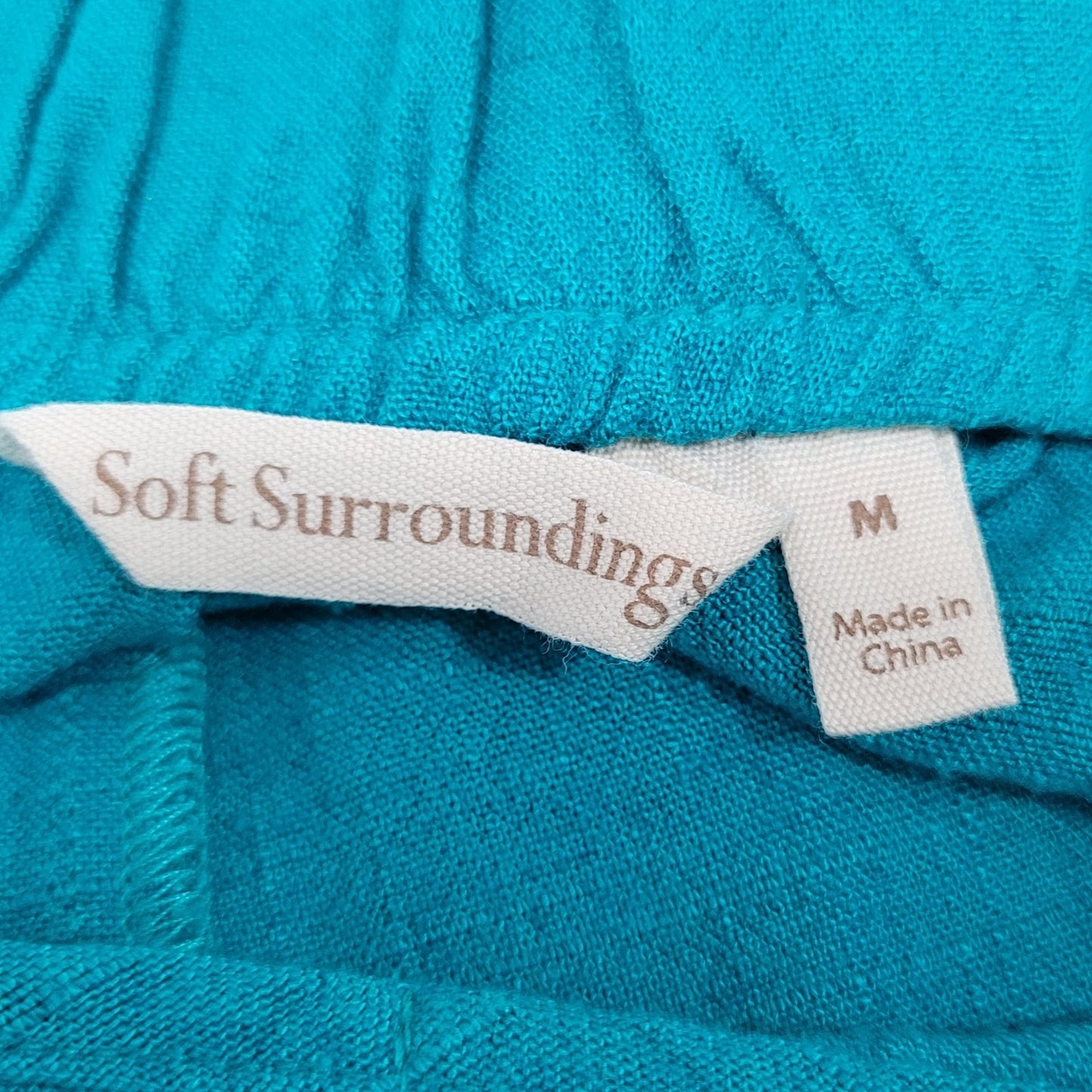 Soft Surroundings Blue Linen Blend High Rise Wide Leg Crop Pants Medium (32x21)