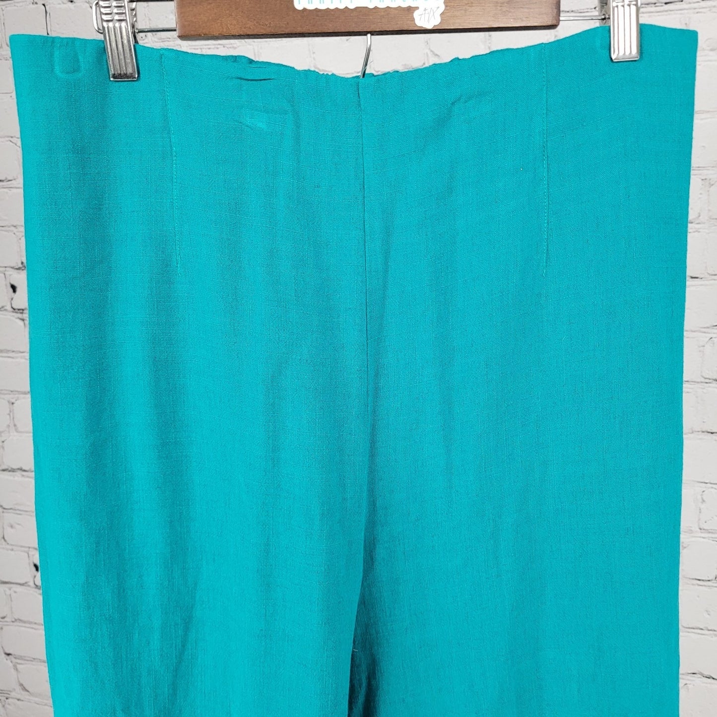 Soft Surroundings Blue Linen Blend High Rise Wide Leg Crop Pants Medium (32x21)